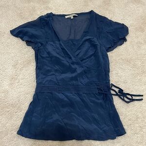 RW&Co silk wrap navy blue shirt
